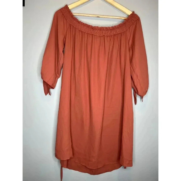 Polly & ester off shoulder mauve orange dress tie waist fall midi size LARGE - Picture 4 of 4